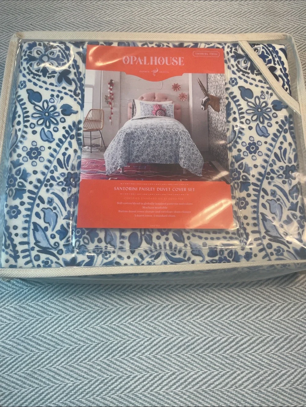 Opalhouse Blue and White Paisley Duvet Cover Set w/Sham Twin XL New in Package